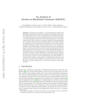 PDF Document Cover - Analysis of Attacks on Blockchain Consensus: Double-Spend and Eclipse Attacks