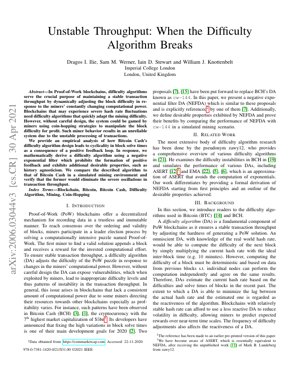 PDF Document Cover - Unstable Throughput: When the Difficulty Algorithm Breaks - Analysis of Bitcoin Cash's Mining Instability