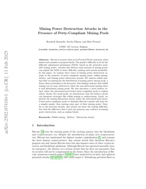 PDF文件封面 - Mining Power Destruction Attacks in Bitcoin with Petty-Compliant Pools