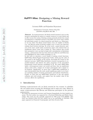 Kifuniko cha Waraka PDF - HaPPY-Mine: Ubunifu wa Kitendo cha Malipo ya Uchimbaji kwa Ajili ya Kutawala kwa Mfumo wa Blockchain bila Kituo Kimoja
