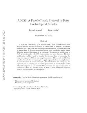 PDF Document Cover - ADESS: A Proof-of-Work Protocol to Deter Double-Spend Attacks